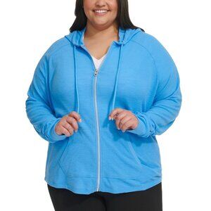 Calvin Klein Performance Ruched-Sleeve Zip Hoodie Blue Size 3X MSRP $59